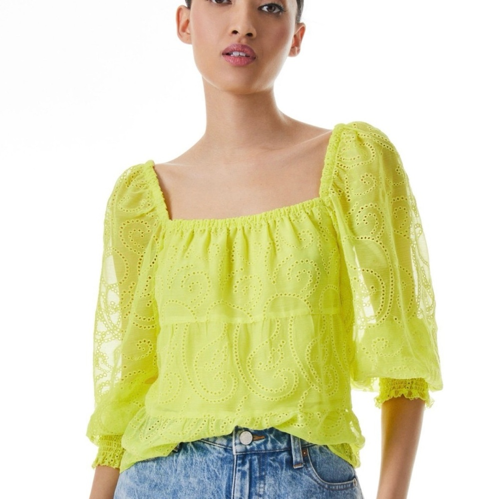 Alice + Olivia Bright Yellow Eyelet Blouse